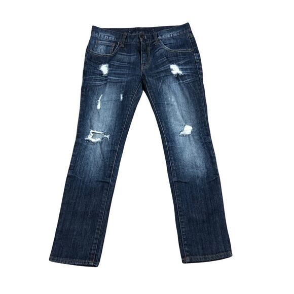 REFUGE Dark Wash Distressed Cropped Denim Jeans Junior's Size 3 - Picture 1 of 4